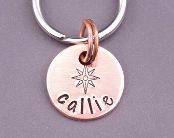 Tiny Personalized North Star Dog Tag, Cat Id Tag, North Star Pet Id Tag, Dog Name Tags, Small Dog Tags for Dogs, Cat Collar Tag, Kitten Tag