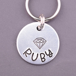 Small Diamond Dog Tag, Cute Gem Pet Tag, Custom Dog Name Tags, Cat Collar Tag, Personalized Small Dog Tags for Dogs, Ruby Kitten Tag