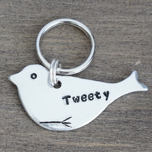Cat Id Tag, Bird Cat Tag, Custom Dog Tags for Dogs, Personalized Cat Tag, Personalized Dog Tag, Pet Id Tag, Hand Stamped Cat Collar Tag