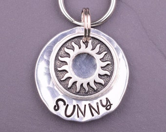 Custom Dog Tag, Sun Dog Tag, Unique Pet Id Tag, Sunny Dog Tags for Dogs, Dog Name Tags, Solar Cat Id Tag, Hammered Pet Tag Sol