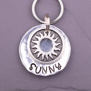 Custom Dog Tag, Sun Dog Tag, Unique Pet Id Tag, Sunny Dog Tags for Dogs, Dog Name Tags, Solar Cat Id Tag, Hammered Pet Tag Sol