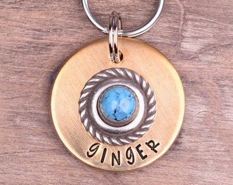 Pet ID Tag, Western Dog Tags for Dogs, Cat Id Tag, Pet Tag with Stone, Cat Tags, Southwest Dog Id Tags, Hand Stamped Dog Name Tag
