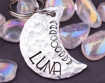 Moon Phase Dog Tag, Personalized Crescent Moon Dog Tag, Cat Collar Tag, Hand Stamped Custom Dog Tags for Dogs, Pet Id Tag, Dog Name Tags