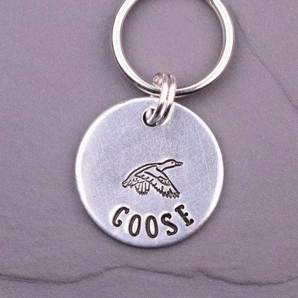 Small Goose Dog Tag, Custom Pet Id Tag for Dogs and Cats, Flying Bird Pet Name Tag, Hand Stamped Metal Dog Tag, Personalized Cat Collar Tag