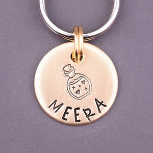 Extra Small Love Potion Pet Tag, Hand Stamped Personalized Dog Tags for Dogs, Bottle Cat Collar Tag, Dog Name Tag, Cute Kitten Tag