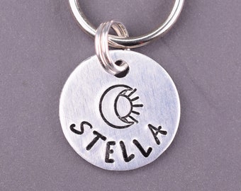 Extra Small Celestial Pet Tag, Small Sun and Moon Cat Name Tag, Eclipse Pet Id Tag, Custom Small Dog Tags for Small Dogs, Kitten Tag