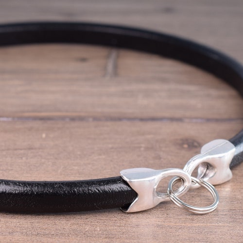 Tag Collar Black Leather Dog Tag Collar Greyhound Collar Etsy