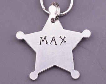 Sheriff Star Dog Tag, Custom Western Ranger Star Dog Tags, Hand Stamped Western Bridle Tag for Horses, Deputy Officer Dog Tags for Dogs