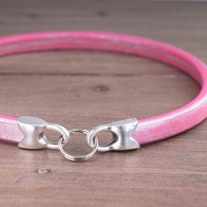 Leather Tag Collar for Dogs, Metallic Pink Leather House Collar, Greyhound Tag Collar, Whippet Collar, Sighthound Dog Id Collar Necklace
