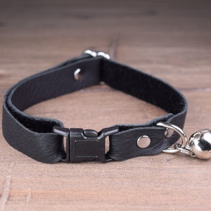 Soft Leather Cat Collar - Black Leather Cat Collar - Safety Cat Collar Breakaway - Handmade Soft Cat Collars - Kitten Collar