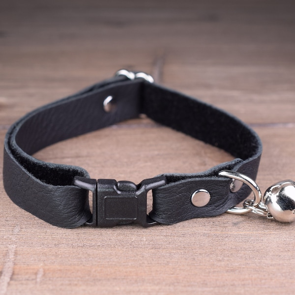 Soft Leather Cat Collar - Black Leather Cat Collar - Safety Cat Collar Breakaway - Handmade Soft Cat Collars - Kitten Collar