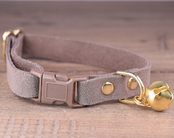 Soft Leather Cat Collar - Adjustable Brown Cat Collar - Safety Cat Collar Breakaway - Soft Cat Collars - Kitten Collar - Cat Bell Collar