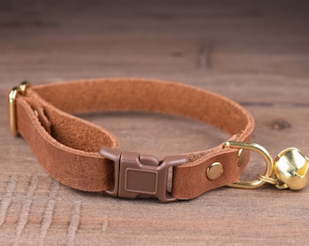 Karamell Braun Personalisiertes Leder Katzenhalsband mit Name und Telefonnummer, Sicheres Breakaway Katzenhalsband, Kätzchen Halsband, Benutzerdefiniertes Katzenhalsband