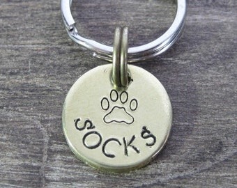 Tiny Paw Print Pet Tag, Cat Id Tag, Custom Dog Tags for Small Dogs, Cat Collar Tag, Kitten Tag, Hand Stamped Mini Pet Tag