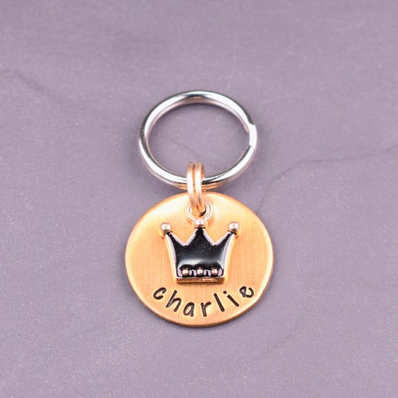 Small Crown Pet Id Tag Crown Dog Tags for Dogs Personalized Dog Tag Crown Cat Name Tag Hand Stamped Pet Name Tag With a Crown Charm Etsy
