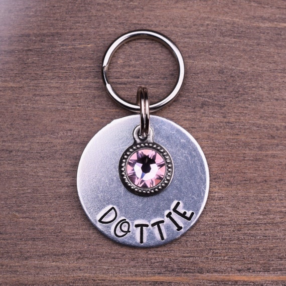 Personalized Dog Tag With a Light Purple Crystal Charm Hand Stamped Dog Id Tag Custom Amethyst Dog Name Tag for Collar Pet Birthstone Etsy UK
