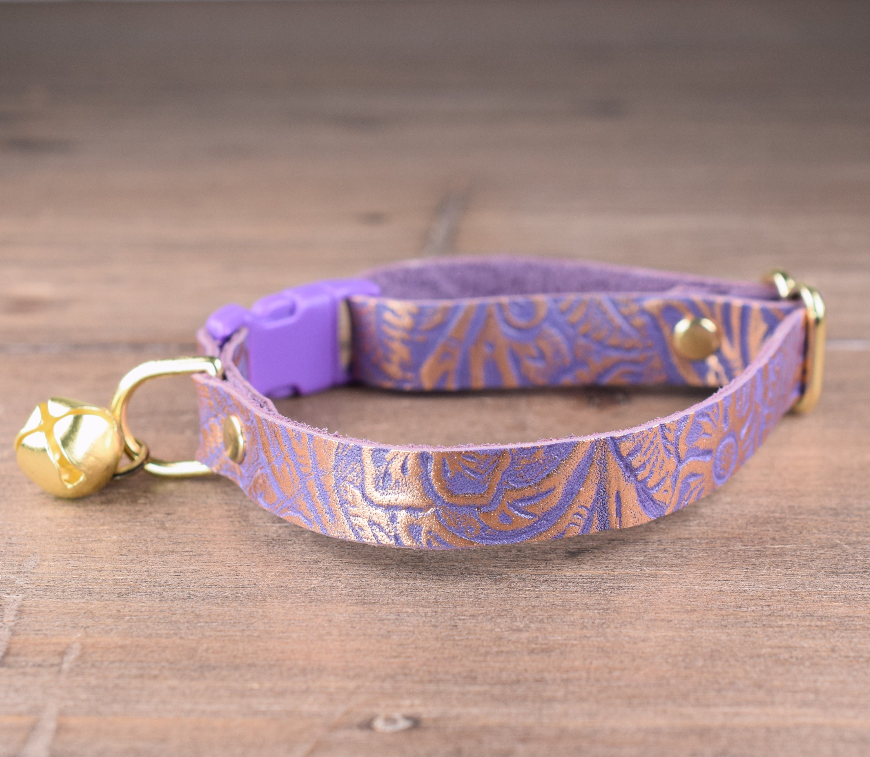 Leather Cat Collar Floral Purple and Rose Gold Leather Collar Etsy