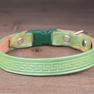 Türkisfarbenes Katzenhalsband mit Glocke, griechische Schlüssel, Katzenhalsband mit Glocke, handgemachtes Kätzchenhalsband für Katzen