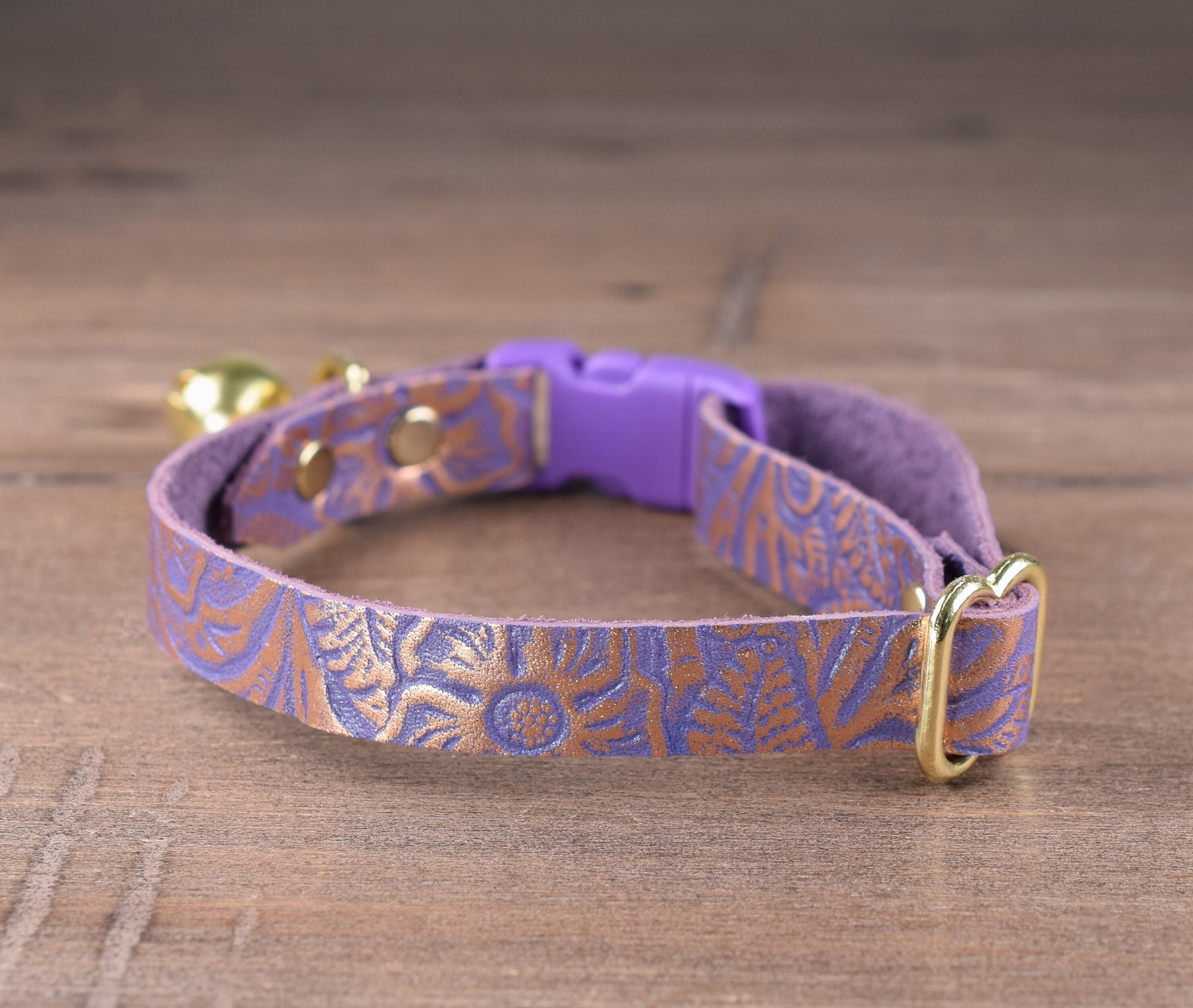 Leather Cat Collar Floral Purple and Rose Gold Leather Collar Etsy