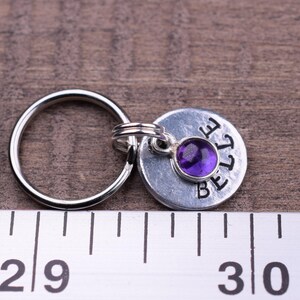 Tiny Pet Id Tag with an Amethyst Charm, Hand Stamped Cat Tag with Name and Number, Small Custom Dog Tags, Kitten Tag, Gemstone Cat Tag image 7