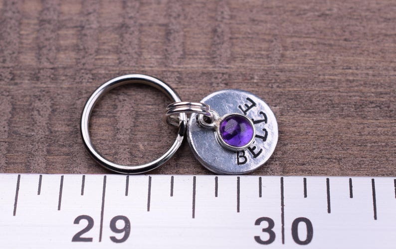 Tiny Pet Id Tag with an Amethyst Charm, Hand Stamped Cat Tag with Name and Number, Small Custom Dog Tags, Kitten Tag, Gemstone Cat Tag image 7