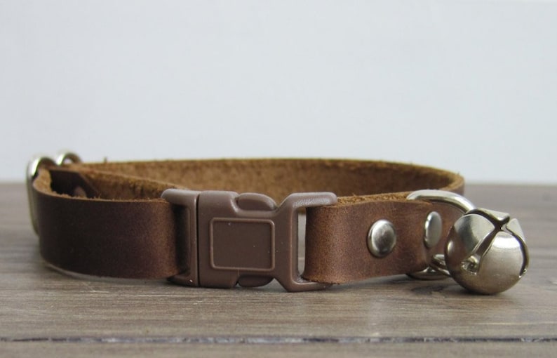 Soft Leather Cat Collar Brown Stoned Oil Leather Cat Collars Safety Breakaway Cat Collar Kitten Collar Handmade Leather Cat Collar image 1
