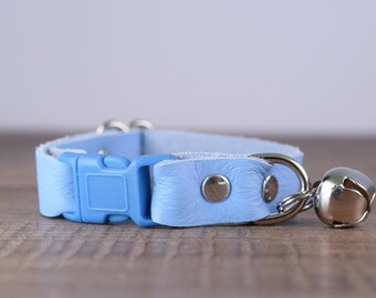 Soft Leather Cat Collar - Adjustable Blue Cat Collar - Safety Cat Collar Breakaway - Soft Cat Collars - Kitten Collar - Cat Collar with Bell