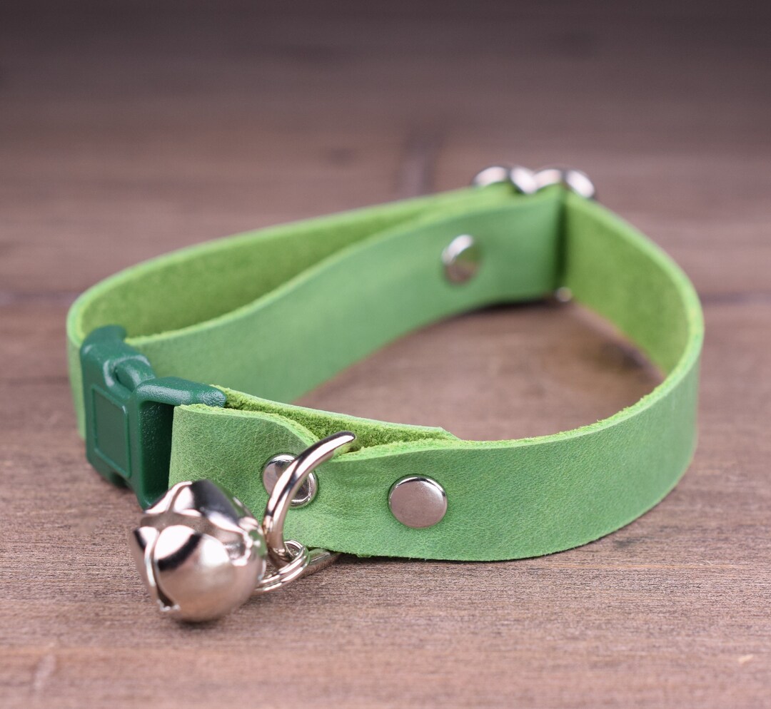 Leather Cat Collar, Personalized Distressed Green Leather Cat Collars