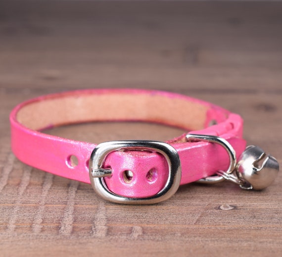 pink leather cat collar