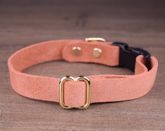 Soft Leather Cat Collar, Pink Salmon Suede Cat Collar, Safety Cat Collar Breakaway, Soft Cat Collars, Kitten Collar, Cat Bell Collar