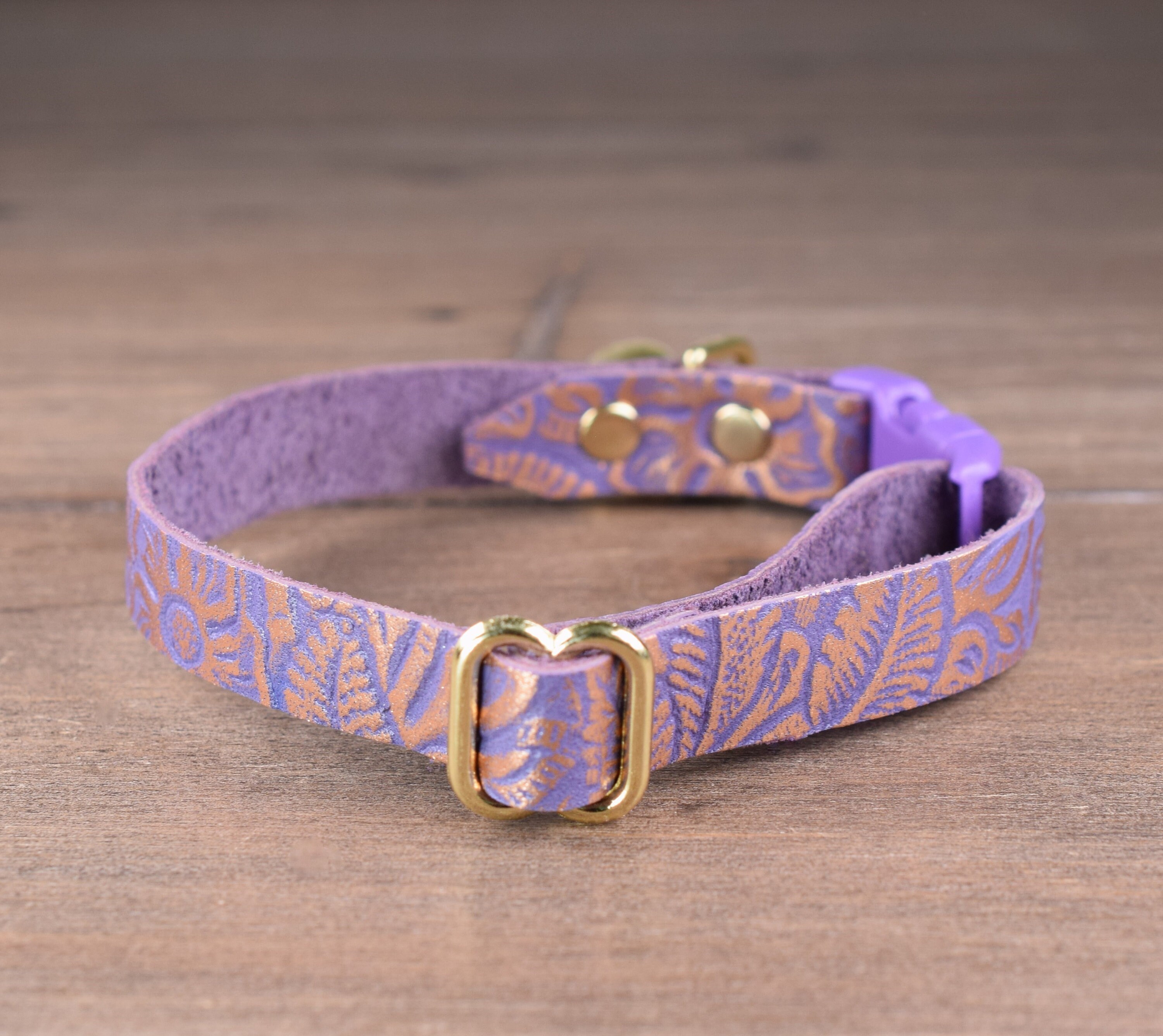 Leather Cat Collar Floral Purple and Rose Gold Leather Collar Etsy