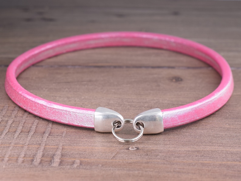 Whippet Tag Collars Metallic Fuchsia Leather House Collar Leather Dog Tag Collar Handmade Leather Tag Collar Greyhound Tag Collar
