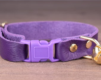 Soft Leather Cat Collar - Purple Cat Collar - Safety Cat Collar Breakaway - Soft Cat Collars - Kitten Collar - Cat Collar with Bell