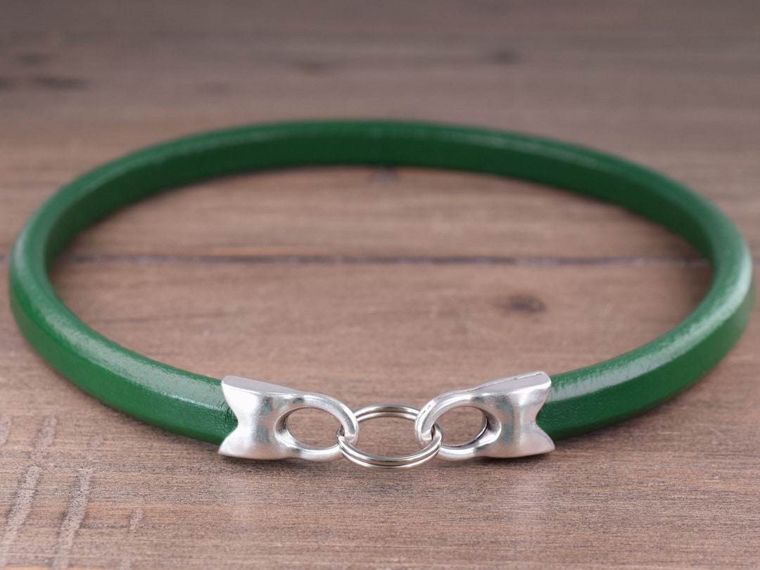 Leather Dog Tag Collar Green Tag Collar House Collar Etsy