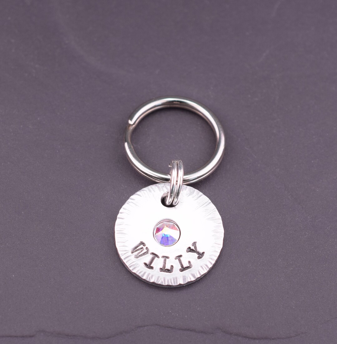 Extra Small Pet Id Tag Small Cat Tag With an Aurora Crystal Etsy New