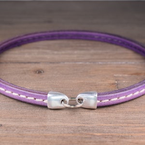 Leather Tag Collar, Stitched Purple Leather Dog Tag Collar, Greyhound Tag Collar, House Collar for Sighthounds Whippet Galgo Borzoi Saluki