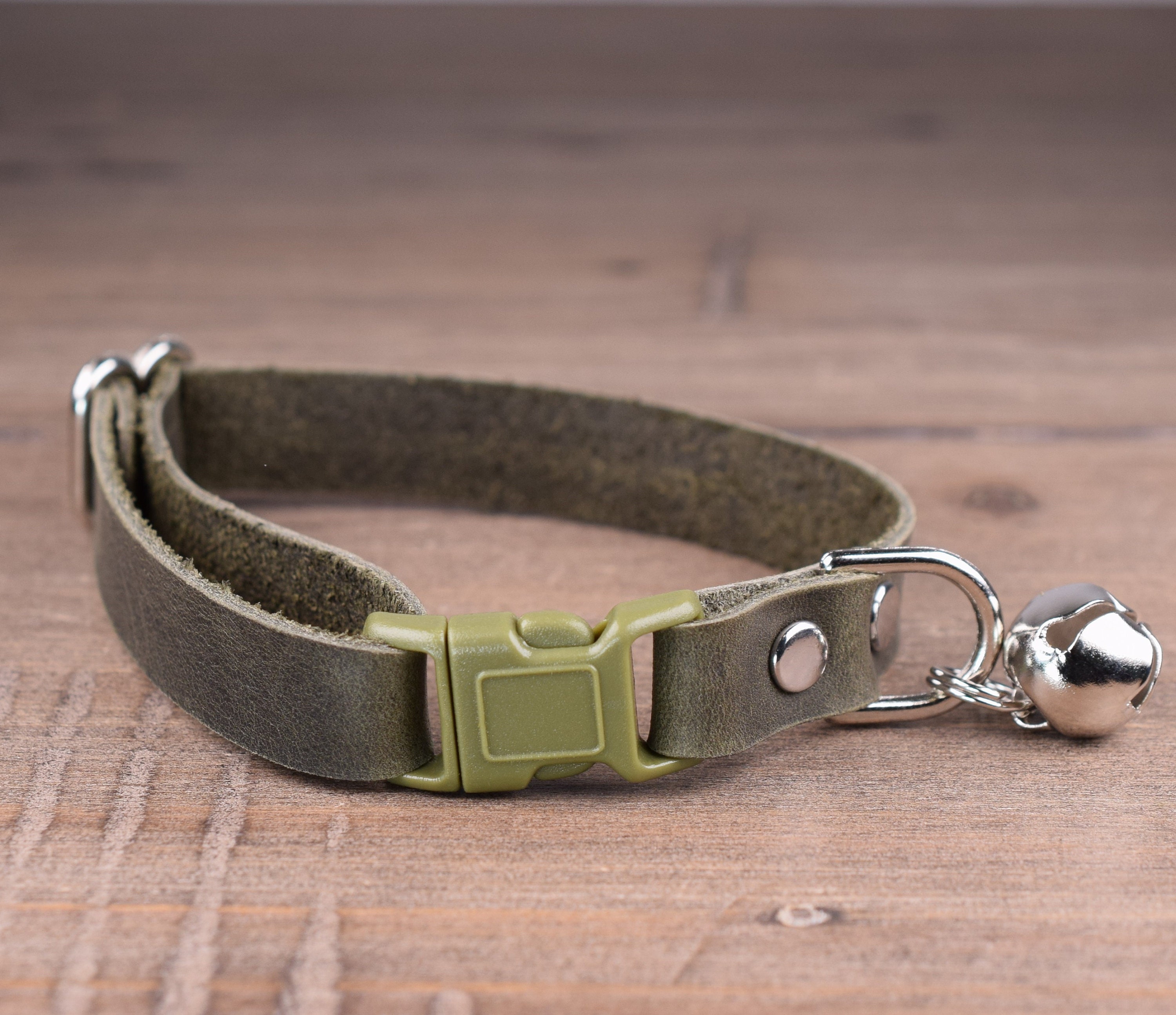 Custom Personalized Leather Cat Collar Dark Olive Distressed Etsy