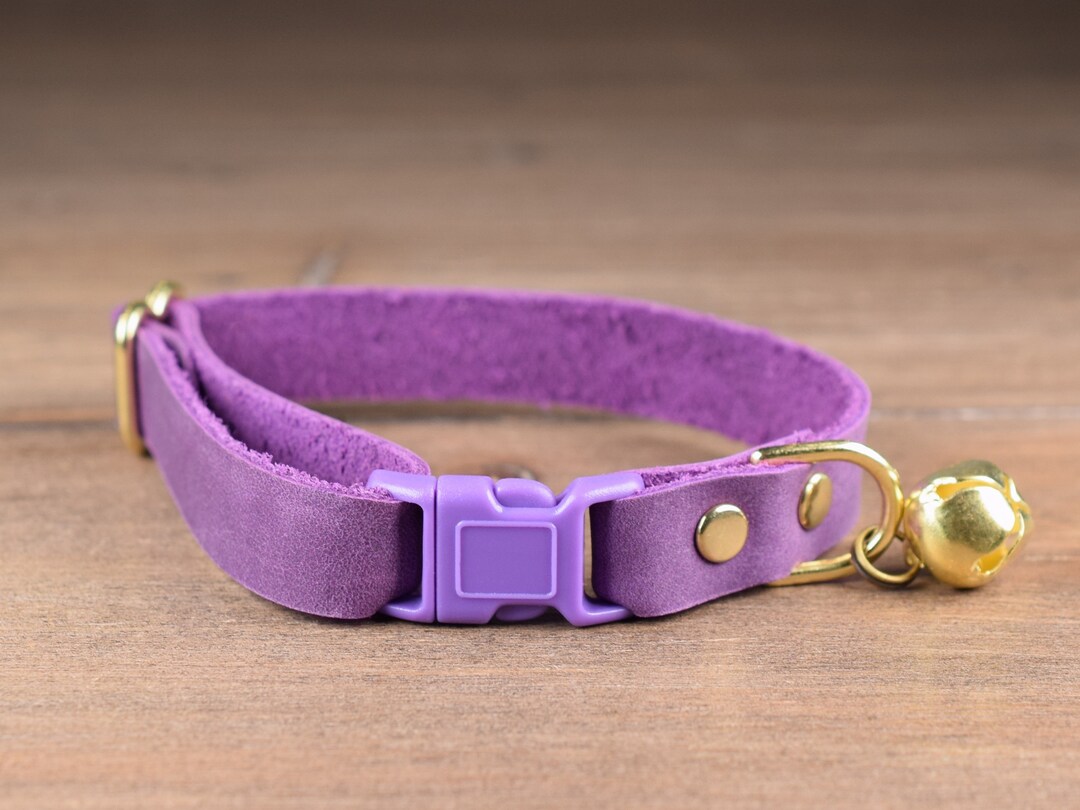Purple Leather Cat Collar, Adjustable Breakaway Cat Collar Personalized