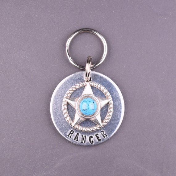 Personalized Ranger Star Dog Tag, Jewelry for Dogs, Hand Stamped Western Dog Id Tag, Custom Dog Tags for Dogs, Horse Bridle Tag