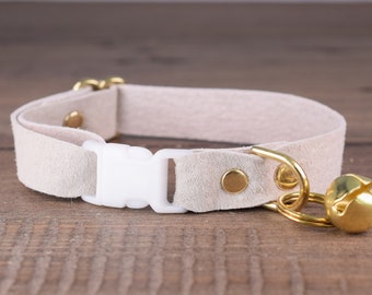 Soft Leather Cat Collar - Adjustable White Cat Collar - Safety Cat Collar Breakaway - Soft Cat Collars - Kitten Collar - Cat Bell Collar