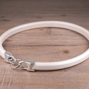 White Pearl Leather Dog Tag Collar, Greyhound Tag Collar, White Leather House Collar, Sighthound Tag Collar for Whippet IG Galgo Borzoi