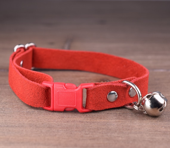 Soft Leather Cat Collar Adjustable Red Cat Collar Safety Etsy UK