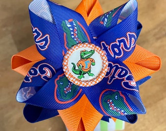 Gator Vibrant Blue and Orange Hair Bow Florida Gators Hair Bow, Blue and Orange, Football Hair Bow  main image 2