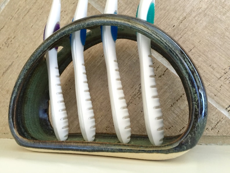 Toothbrush Holder Ceramic Amazon Green Etsy
