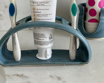 Toothbrush - Toothpaste Holder Slate Blue - 2 Brushes and Toothpaste