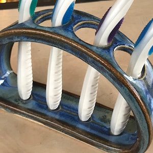 Toothbrush Holder Ceramic Lapis Blue and Cappuccino Brown