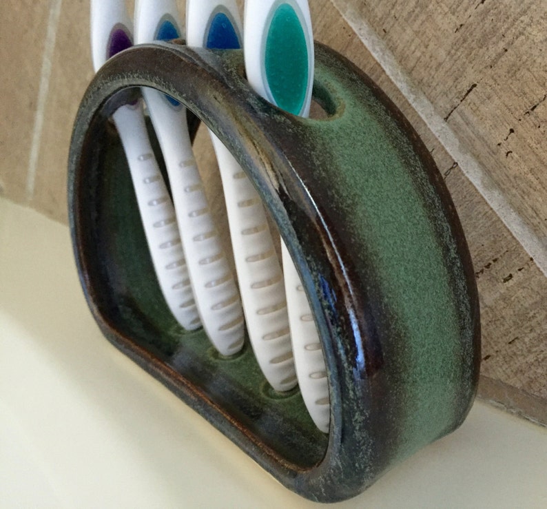 Toothbrush Holder Ceramic Amazon Green Etsy