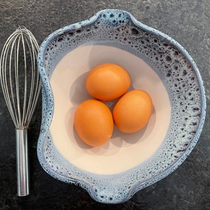 Batter Bowl, Small  in White and Bright Peacock Blue