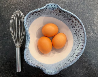 Batter Bowl, Small  in White and Bright Peacock Blue