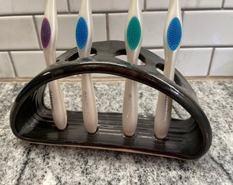 Toothbrush Holder Ceramic in Glossy Black